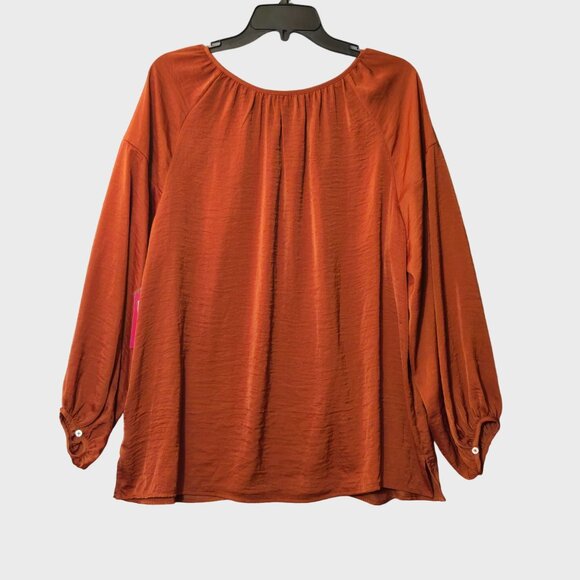 Vince Camuto Long Sleeve Keyhole Rumple Peasant Blouse Rustic Orange 1X NWT - Picture 2 of 8